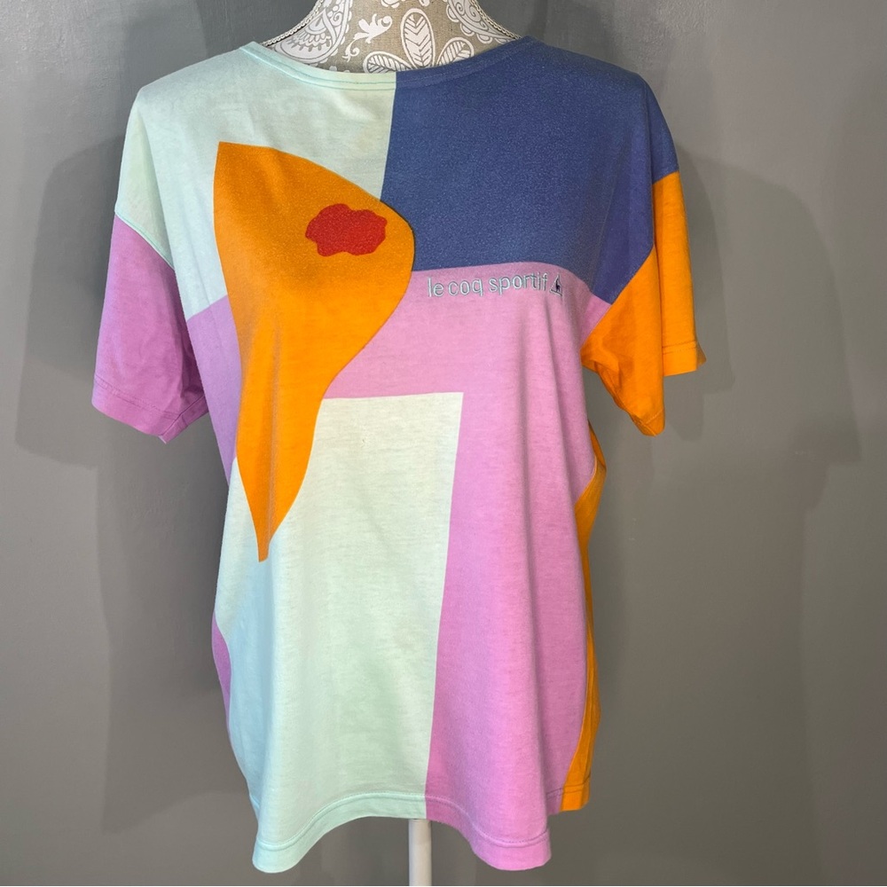 Vintage Le Coq Sportif Multicolor Geometric 80s Graphic Tee / Large